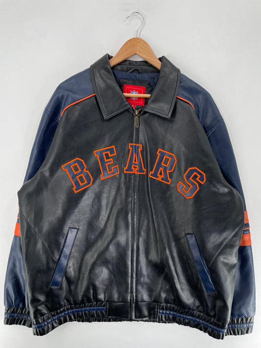 Vintage CHICAGO BEARS Size L NFL Faux Leather Jacket / F5581J