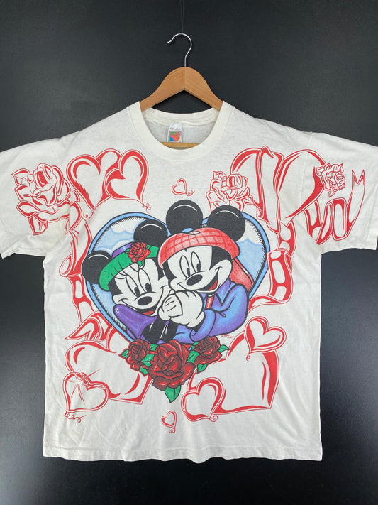 90's DISNEY MICKEY MINNIE Made in USA Size No tag (Approx. XL) Vintage T-Shirt / G35T