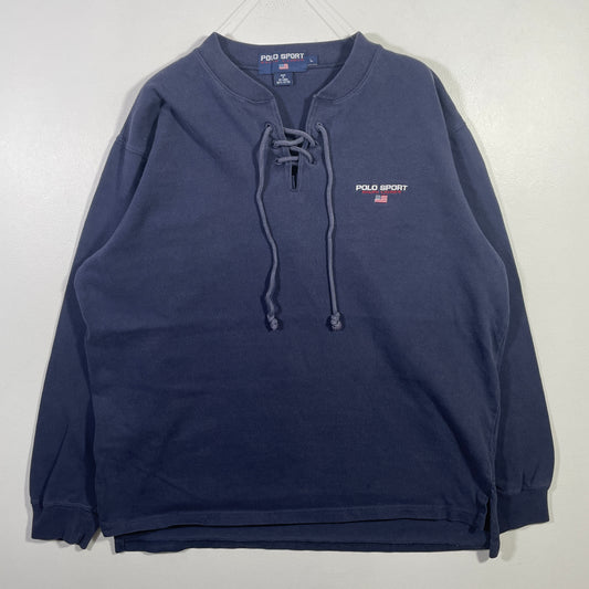 (L) 90's POLO SPORT RALPH LAUREN Vintage Lace Up Long Sleeve T-Shirt / A0817S