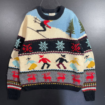 (Approx.L) Vintage ALPINE WINTER SPORTS Made in England Hand Knit Wool Sweater / A1194K