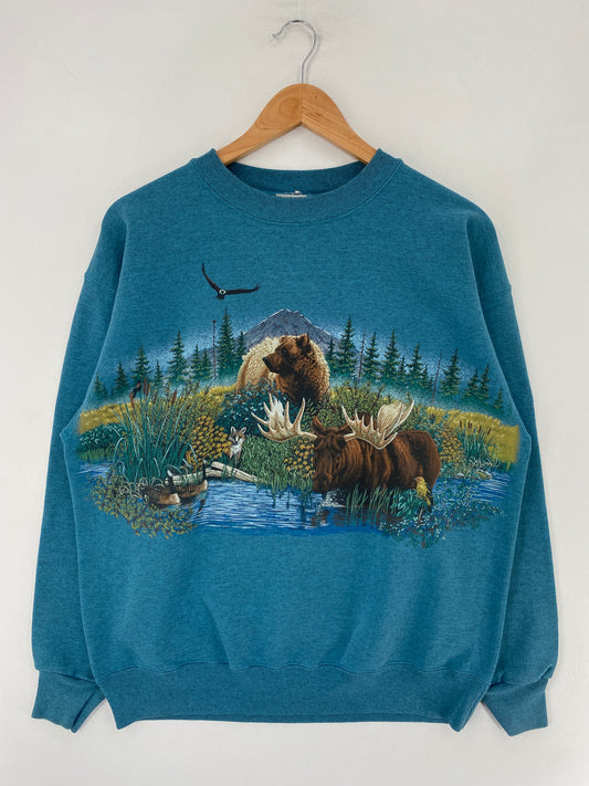 90's ALASKA Made in USA Size L Vintage Animal Sweat-Shirt / F9071S