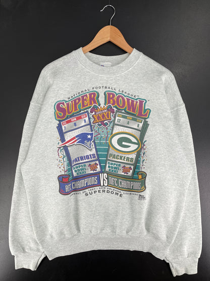 1997 PATRIOTS vs PACKERS MADE in USA Size XL Vintage NFL Sweat-shirt / F3588S
