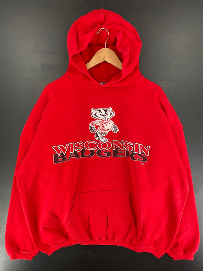 90's WISCONSIN BADGERS Made in USA Size XL Vintage College Hoodie Sweat-shirt / F1530S