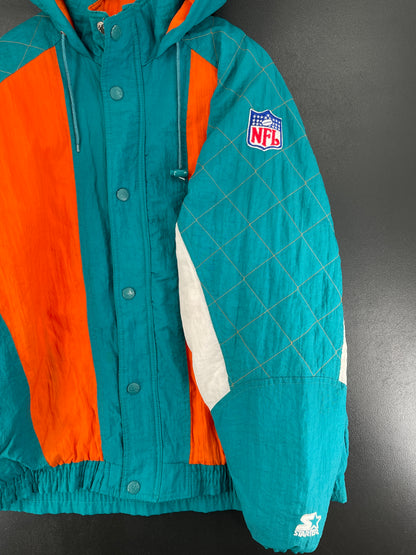 .90's STARTER x MIAMI DOLPHINS Size L Vintage NFL Padded Nylon Jacket / F3333N