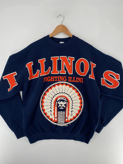 90's ILLINOIS FIGHTING ILLINI Made in USA Size XL Vintage College Sweat-shirt / F6710S