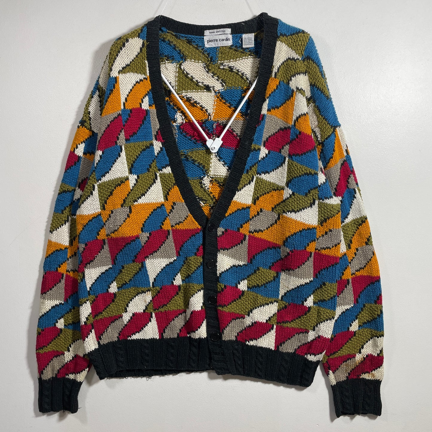 (XL) Vintage PIERRE CARDIN Hand Knit Wool Cardigan / A1261K