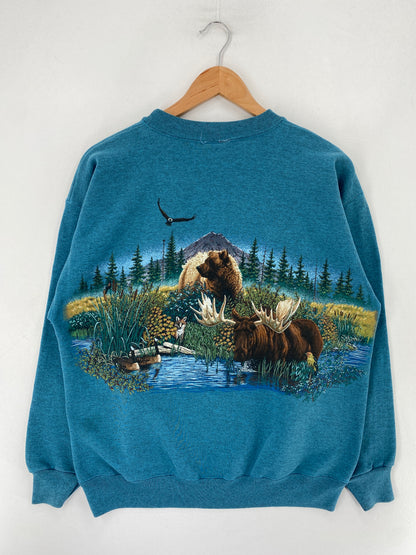 90's ALASKA Made in USA Size L Vintage Animal Sweat-Shirt / F9071S