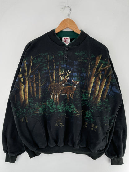 90's DEER Made in USA Size XXL Vintage Animal Sweat-shirt / F3620S