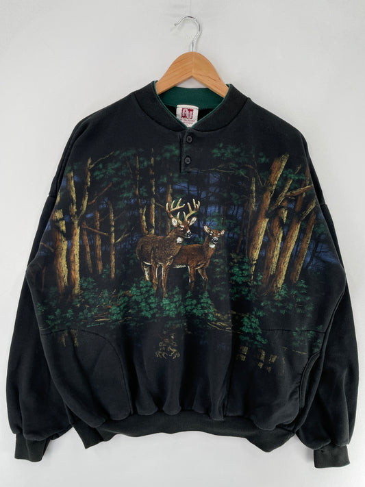 90's DEER Made in USA Size XXL Vintage Animal Sweat-shirt / F3620S