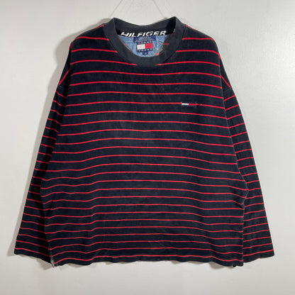 (M) 90’s TOMMY JEANS Striped Velour Long Sleeve T-shirt / A1325T