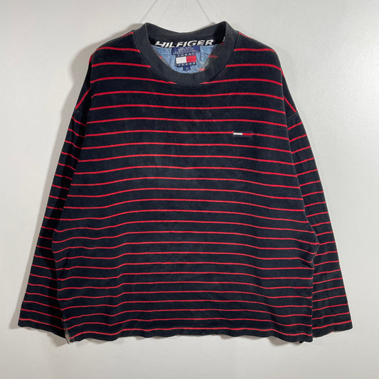 (M) 90’s TOMMY JEANS Striped Velour Long Sleeve T-shirt / A1325T