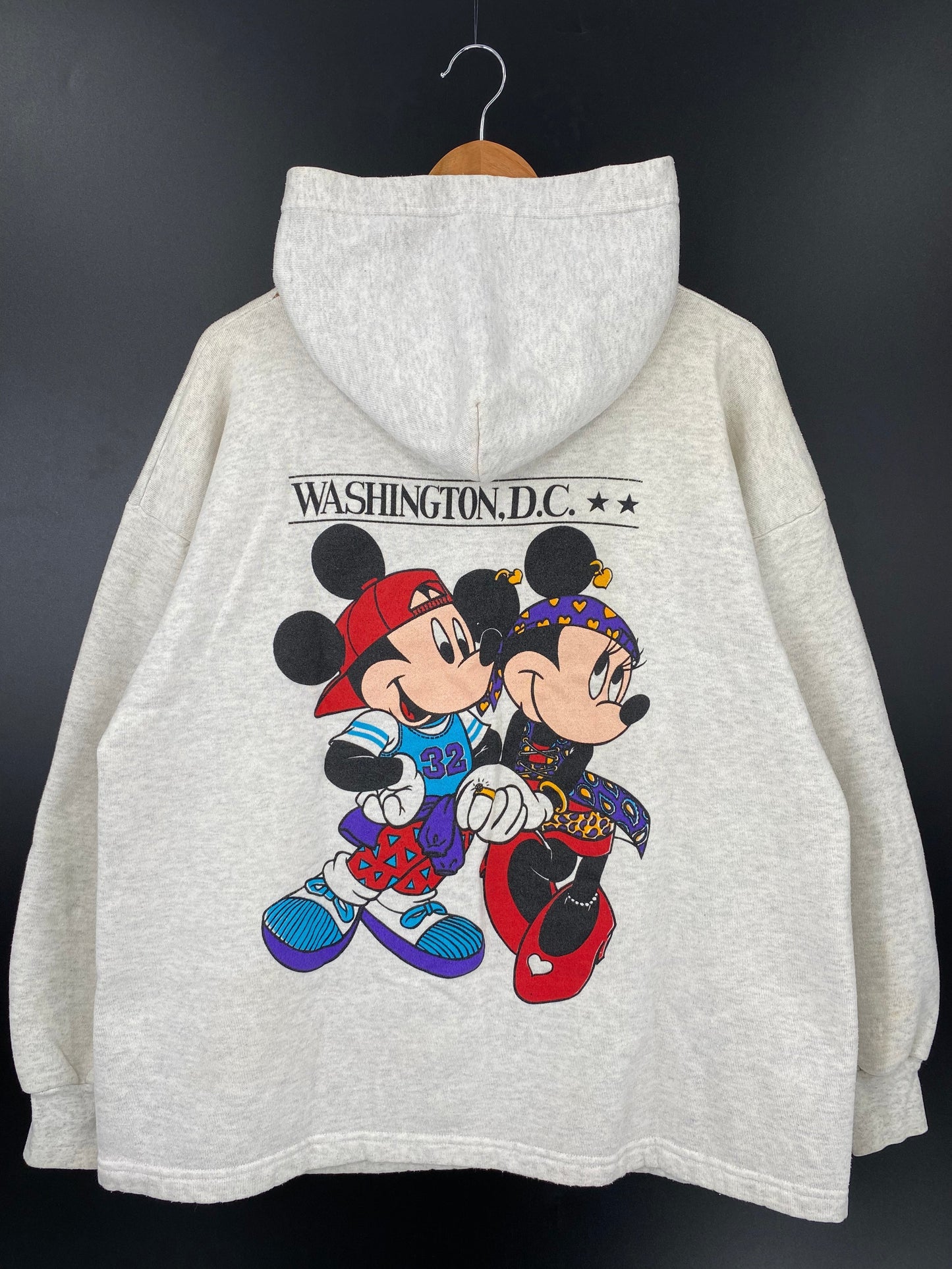 .80’s DISNEY MICKEY x MINNEY Made in USA Size XL Vintage Hoodie Sweat-shirt / F3156S