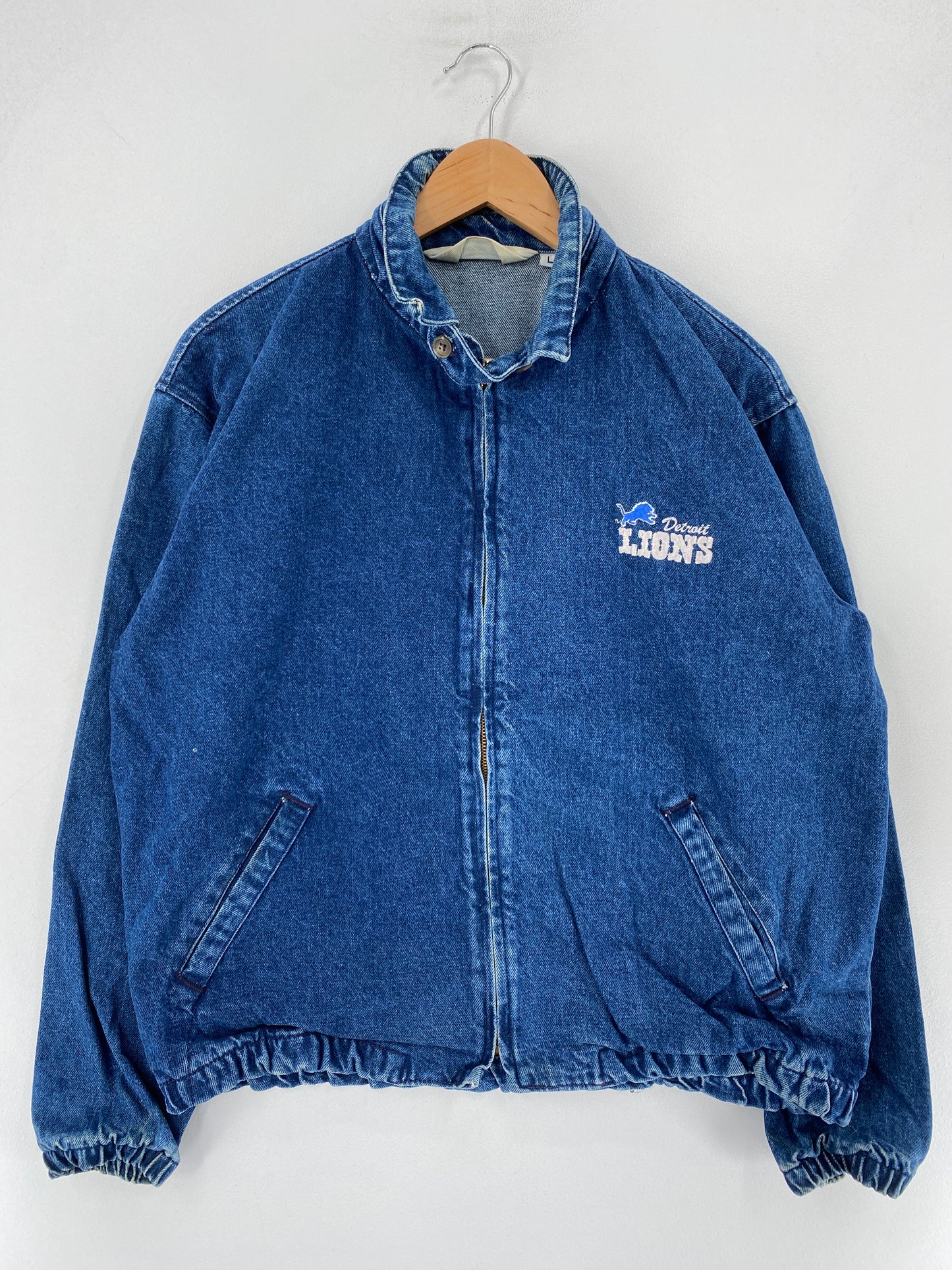 90's DETROIT LIONS Made in USA Size L Vintage NFL Zip-up Denim Jacket / F3865J