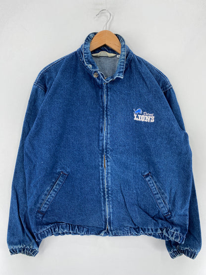 90's DETROIT LIONS Made in USA Size L Vintage NFL Zip-up Denim Jacket / F3865J