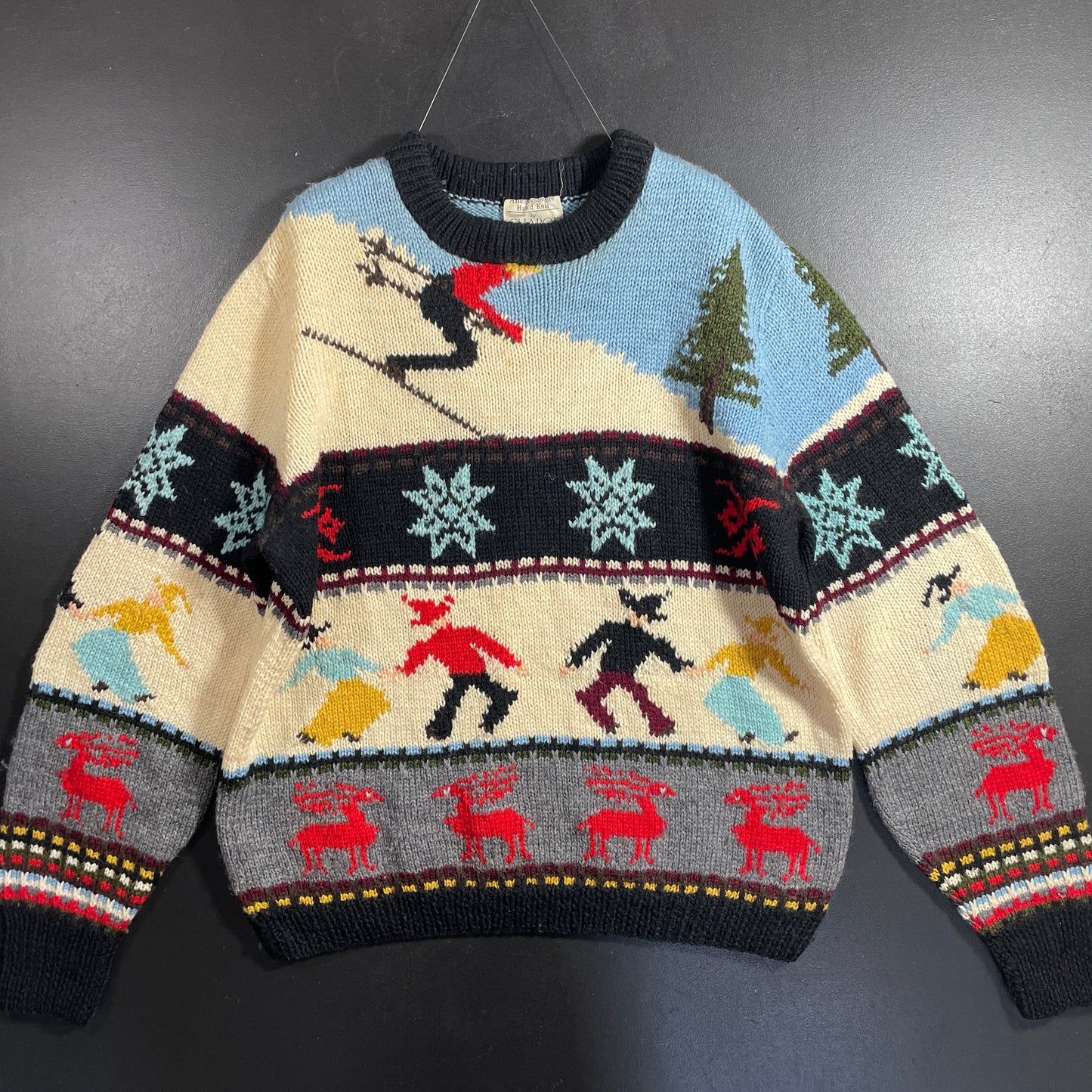 (Approx.L) Vintage ALPINE WINTER SPORTS Made in England Hand Knit Wool Sweater / A1194K