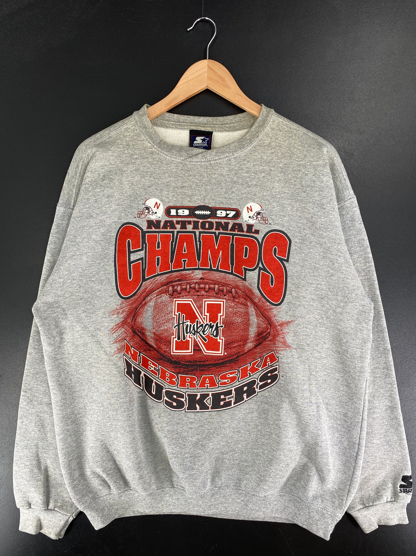 1997 STARTER x NEBRASKA HUSTLERS Made in USA Size L Vintage NFL Sweat-Shirt / F3461S