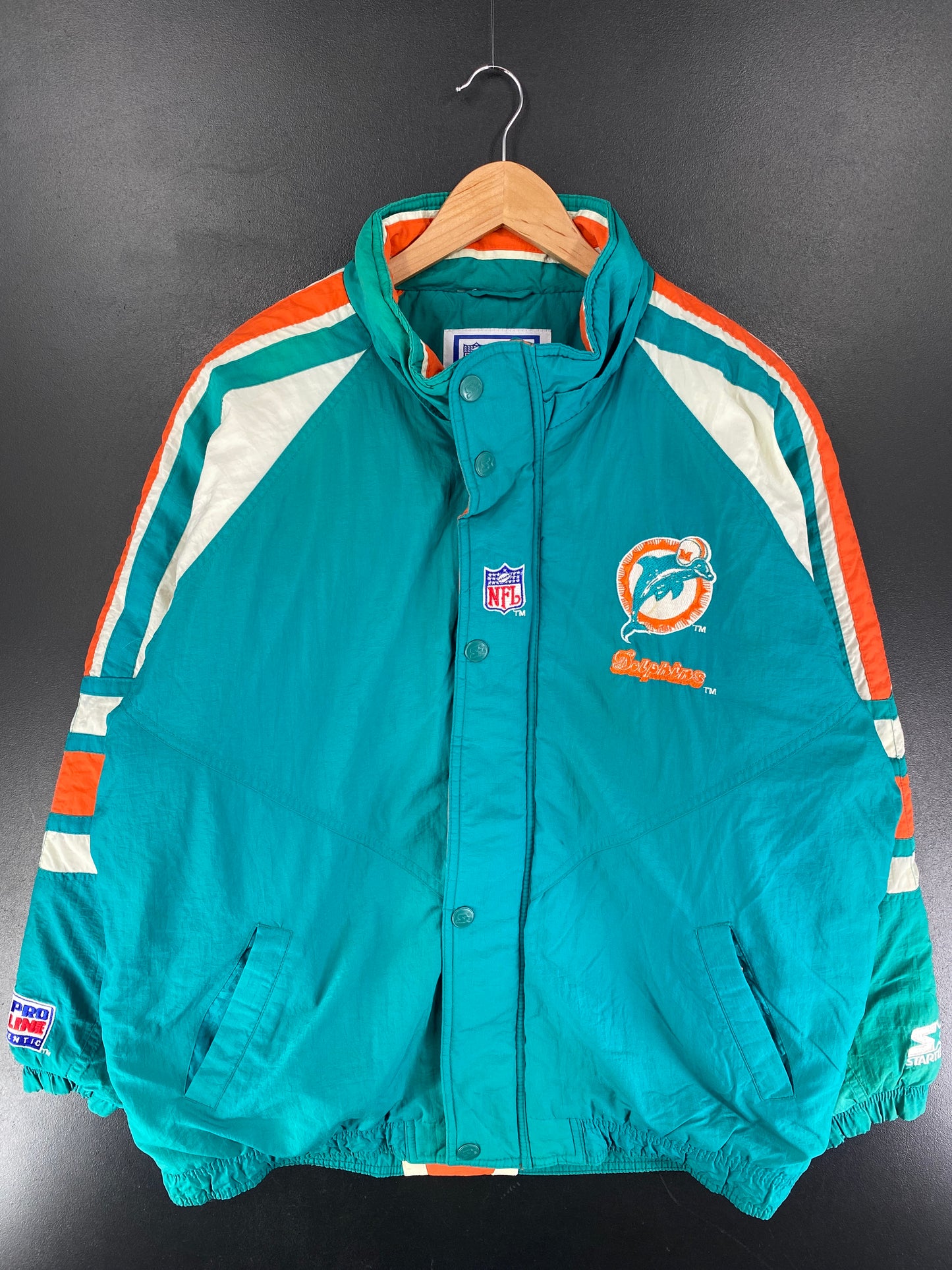 .90’s STARTER x MIAMI DOLPHINS Size M NFL Padded Nylon Jacket / F3166N