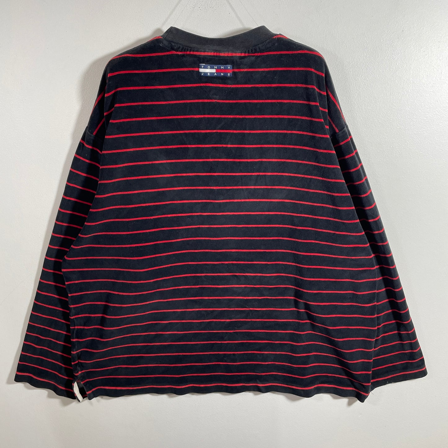 (M) 90’s TOMMY JEANS Striped Velour Long Sleeve T-shirt / A1325T