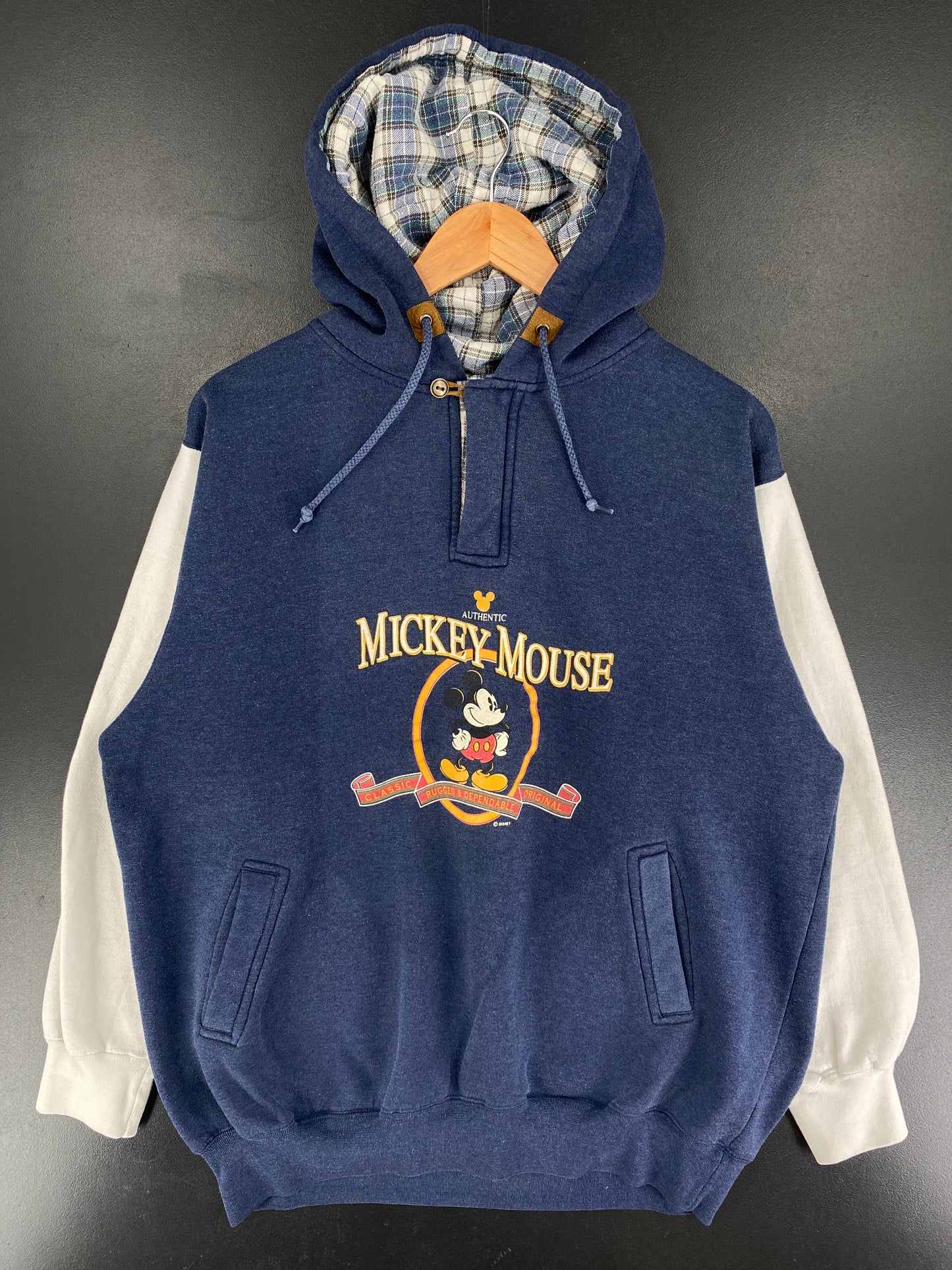 90’s MICKEY MOUSE AUTHENTIC Size XL DISNEY Half-Zip Hoodie Sweat / F1092S