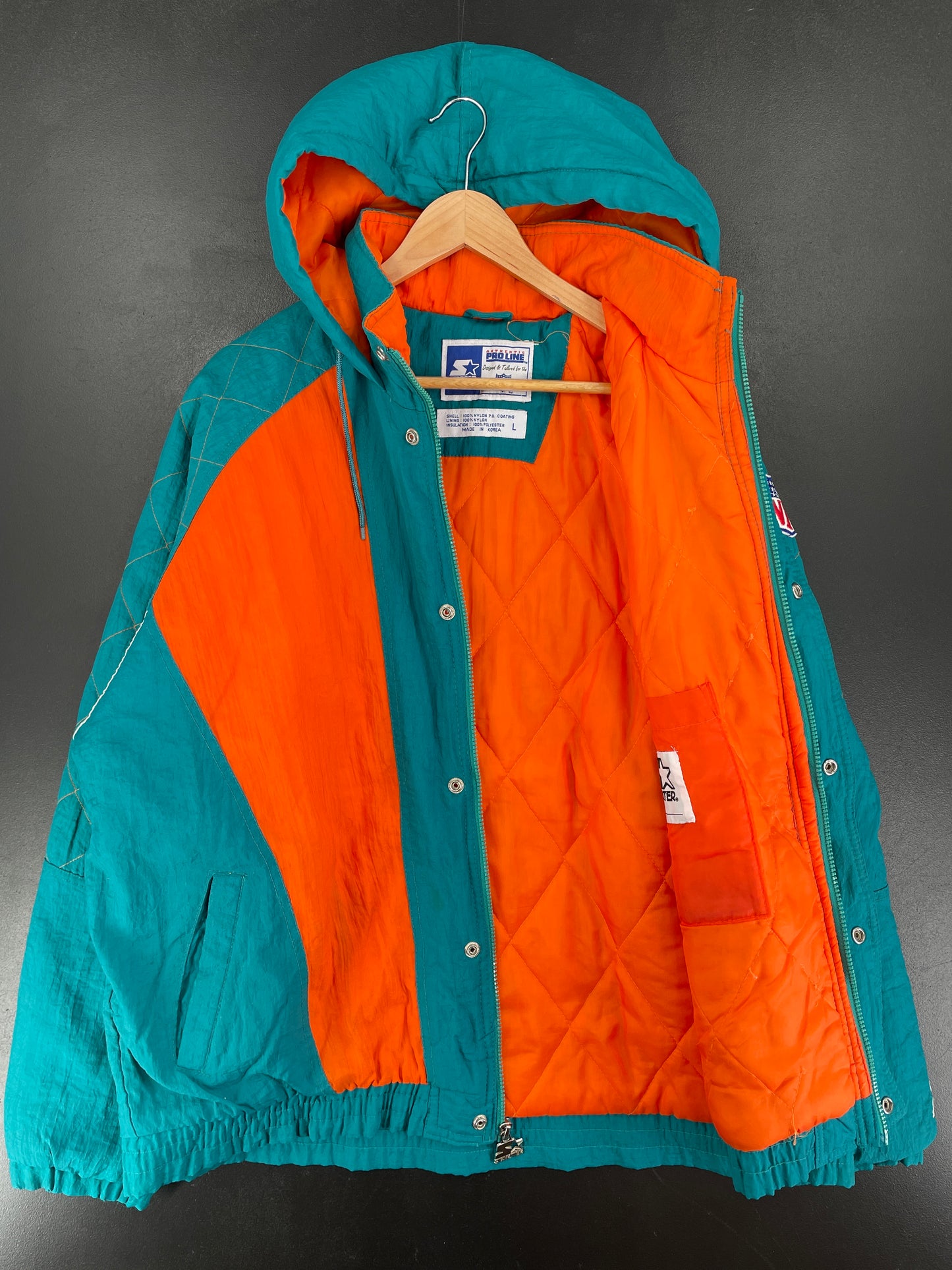 .90's STARTER x MIAMI DOLPHINS Size L Vintage NFL Padded Nylon Jacket / F3333N