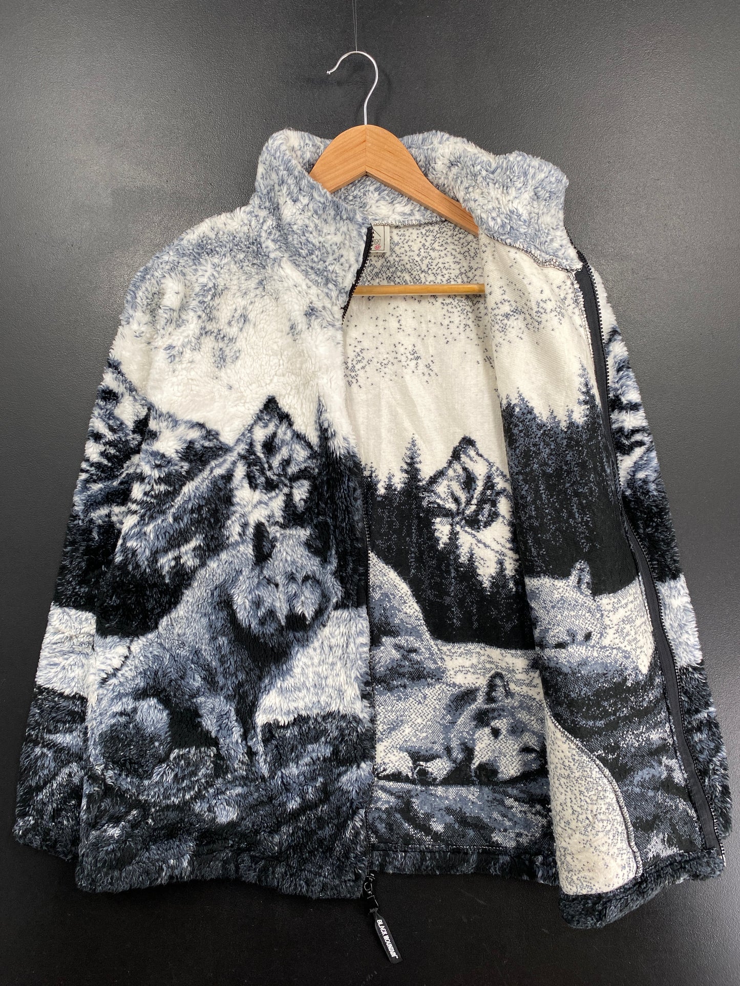 90's BLACK MOUNTAIN WOLVES Made in USA Size M Vintage Fleece Jacket / G6113F