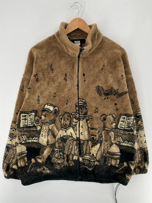 90's BEAR MARCHING BAND Size L Vintage Zip Up Fleece Jacket / F6567F