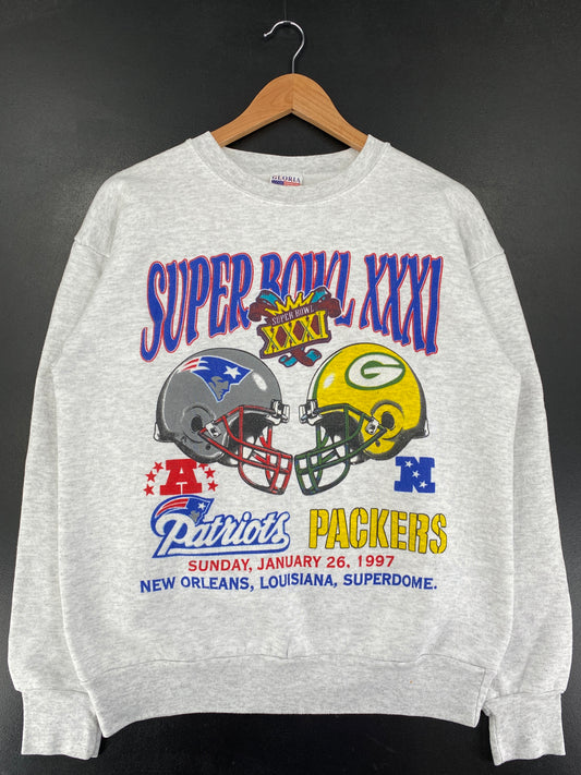 1997 SUPER BOWL PACKERS x PATRIOTS Size L Vintage NFL Sweat-Shirt / G83S