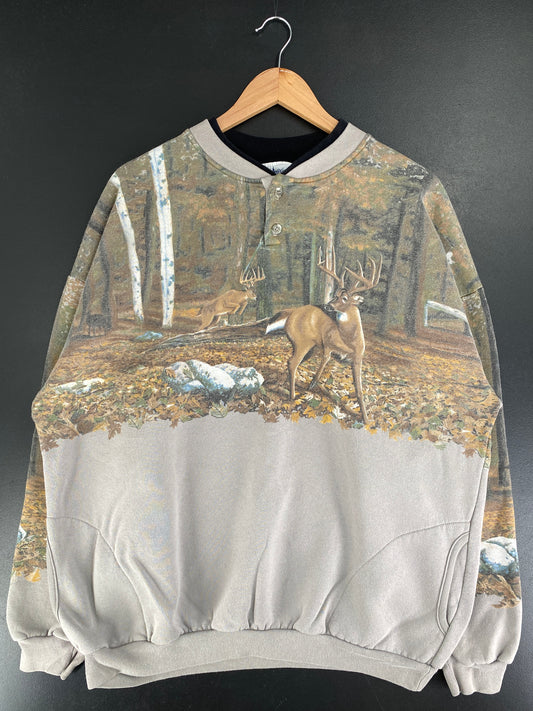 90's DEER Made in USA Size XXL Vintage Animal Sweat-Shirt / F8917S