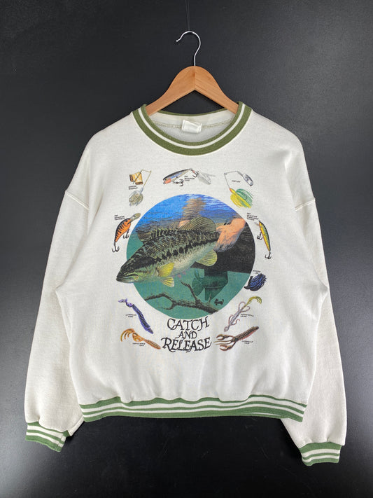 Vintage FISH CATCH AND RELEASE Size XL Vintage Sweat-shirt / F3524S