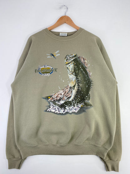 90's BASS Made in USA Size XL Vintage Animal Sweat-Shirt / G961S