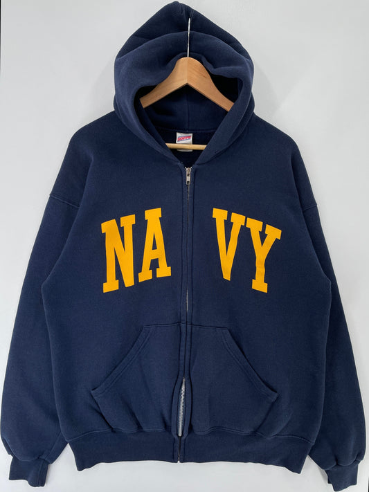 90’s NAVY Size XL Zip up Sweat-Shirt / F8236S
