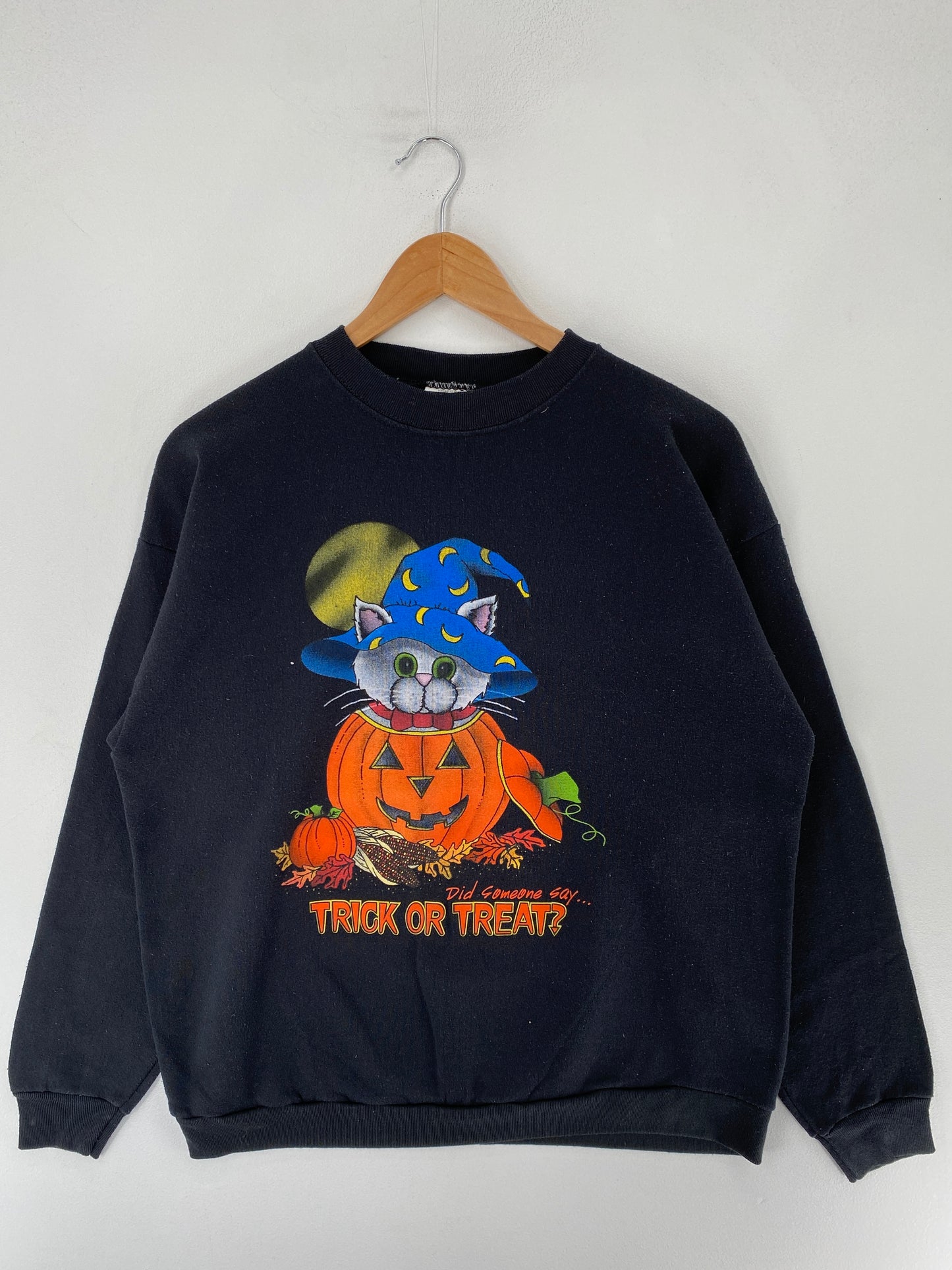 90's CAT HALLOWEEN Made in USA Size L Vintage Sweat- Shirt / F3124S