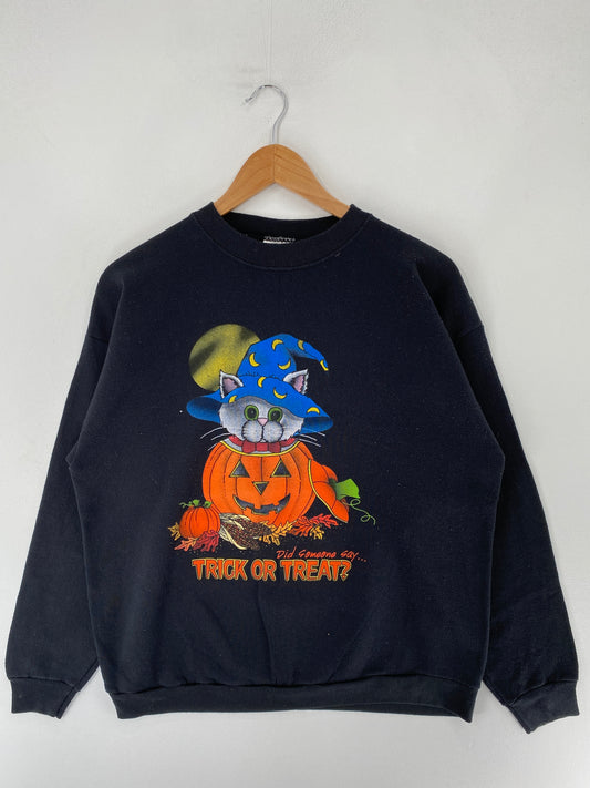 90's CAT HALLOWEEN Made in USA Size L Vintage Sweat- Shirt / F3124S