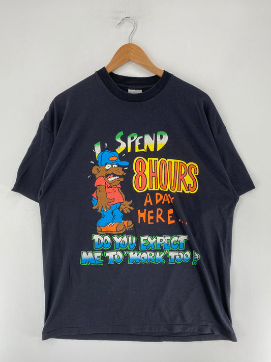 90’s I SPEND 8 HOURS A DAY Size Approx.XL Vintage T-Shirt / G6551T
