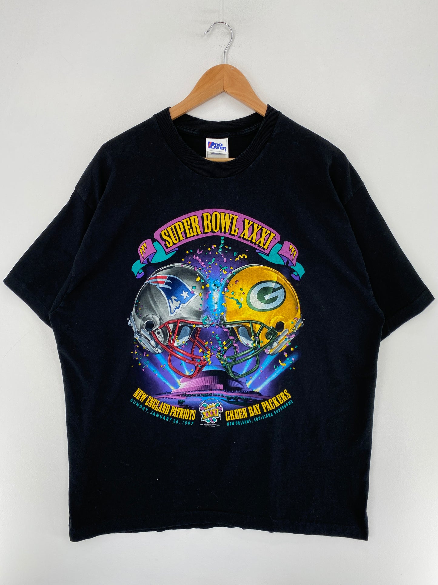 1997 SUPER BOWL NEW ENGLAND PATRIOTS x GREEN BAY PACKERS Made in USA Size XL NFL T-shirt / F9241T