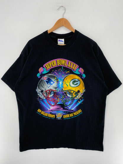 1997 SUPER BOWL NEW ENGLAND PATRIOTS x GREEN BAY PACKERS Made in USA Size XL NFL T-shirt / F9241T
