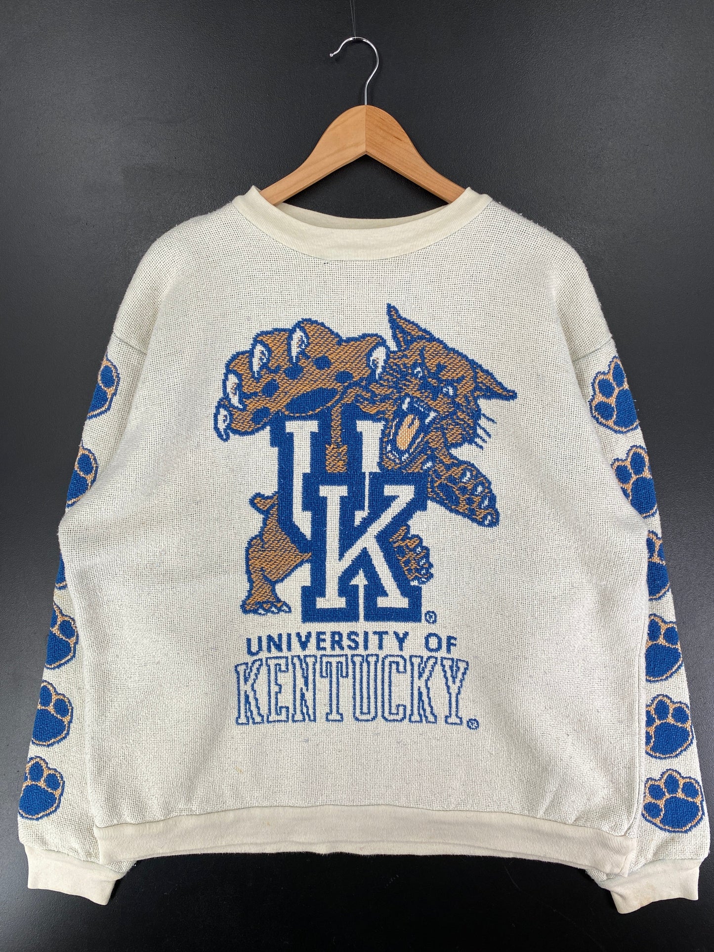 90's UNIVERSITY OF KENTUCKY Made in USA Size XL Vintage Collage Cotton Blanket Material Knit Shirt / F7866K