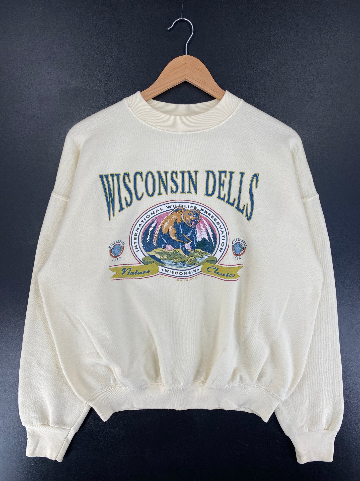 90's WISCONSIN DELLS Made in USA Size L Vintage Animal Sweat-Shirt / G4129S