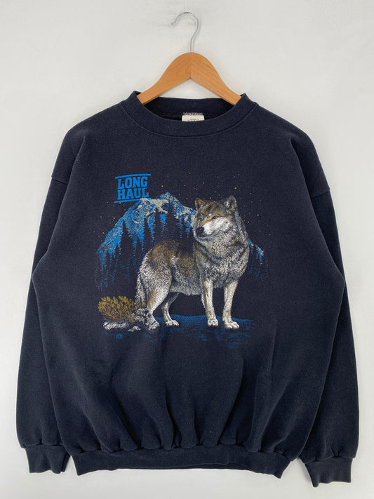 90's WOLF LONG HAUL Made in USA Size XL Vintage Animal Sweat shirt / G5787S