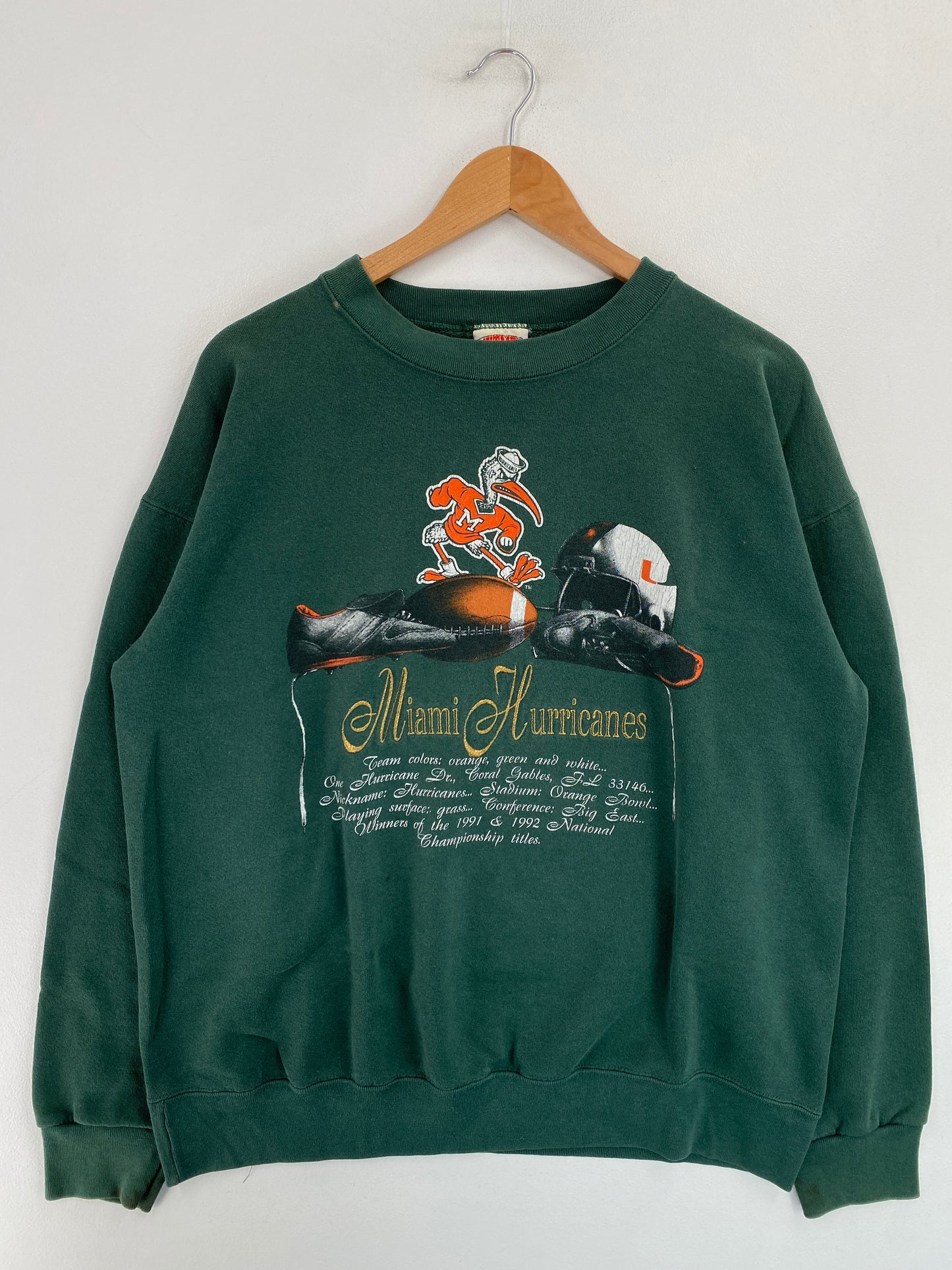 90's MIAMI HURRICANES Msde in USA Size L Vintage College Sweat-Shirt / G4697S