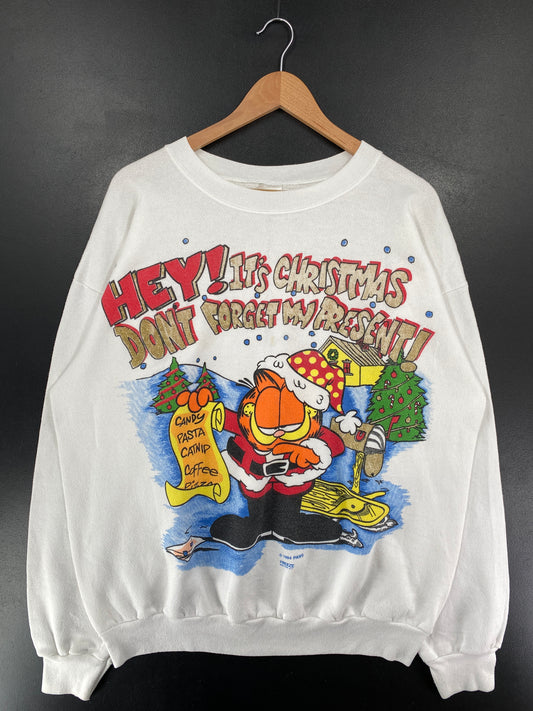 1994 GARFIELD CHRISTMAS Made in USA Size L Vintage Sweat-shirt / G5206S