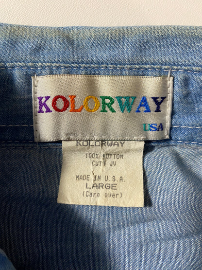 90's KOLORWAY Made in USA Size L Denim Button Down Shirt / G1879B