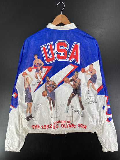 1992 U.S OLYMPIC TEAM BASKET BALL Made in USA Size L Vintage Zip-Up Paper Jacket / F6438S