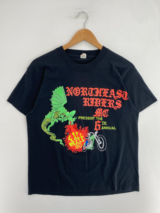 1990 NORTHEAST RIDERS MC Made in USA Size L Vintage T-Shirt / G2659T