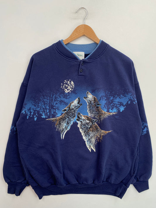 90's WOLVES Made in USA Size XL Vintage Animal Sweat-Shirt / G5851S