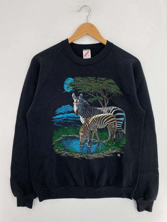 90's ZEBRA Made in USA Size L Vintage Animal Sweat-Shirt / G6202S
