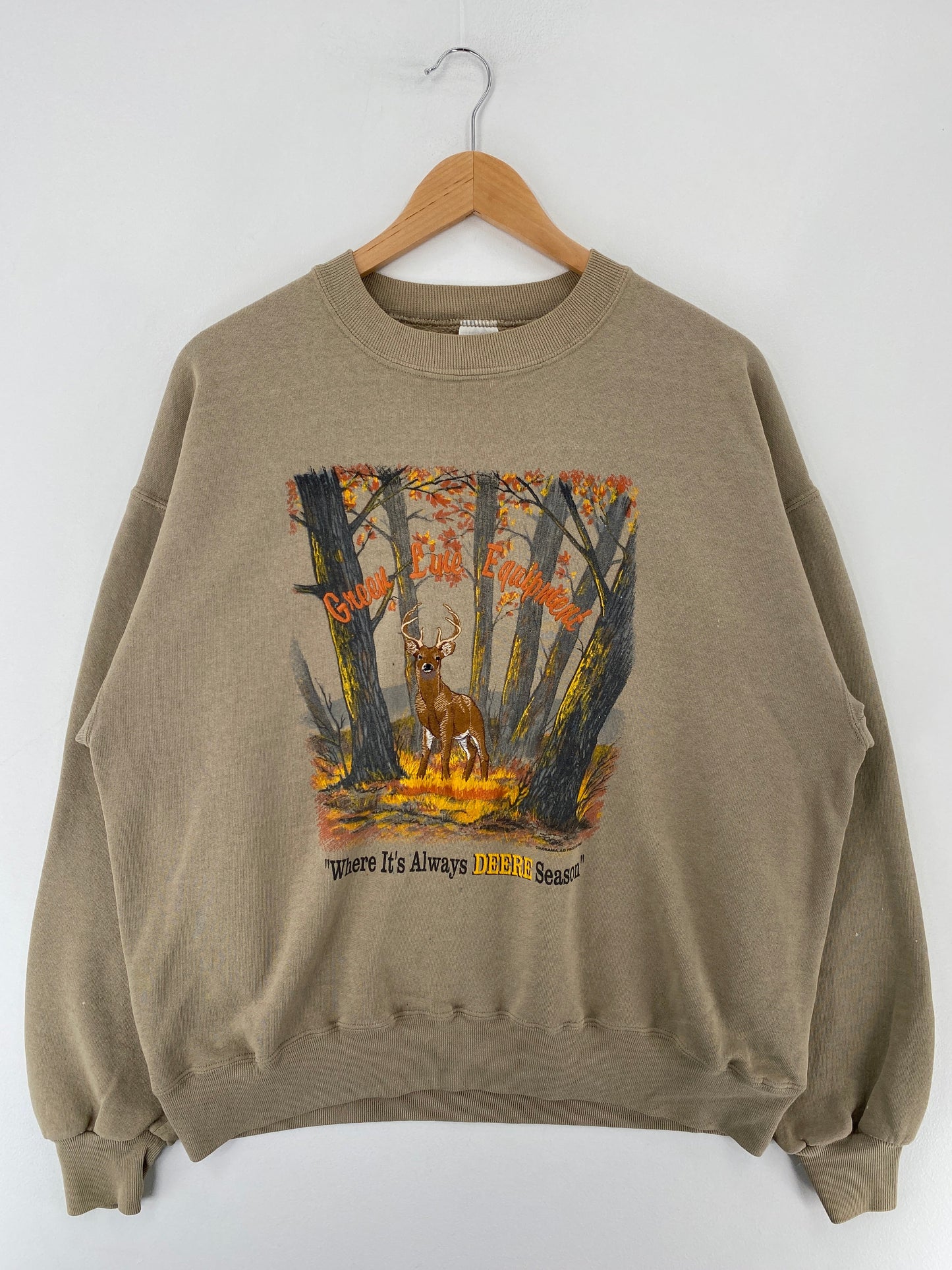 90's "WHERE IT'S ALWAYS DEERE SEASON" Made in USA Size L Animal Sweat-Shirt / F978S