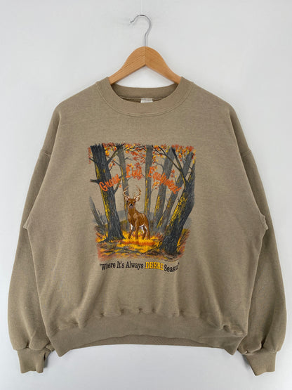 90's "WHERE IT'S ALWAYS DEERE SEASON" Made in USA Size L Animal Sweat-Shirt / F978S