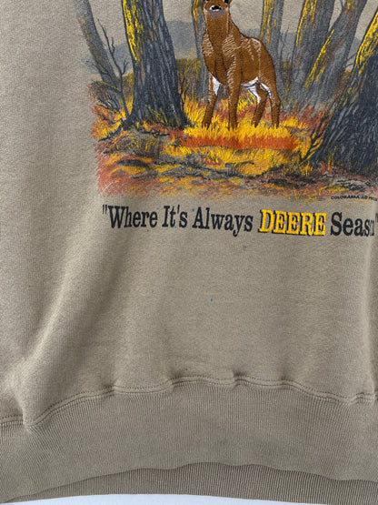 90's "WHERE IT'S ALWAYS DEERE SEASON" Made in USA Size L Animal Sweat-Shirt / F978S