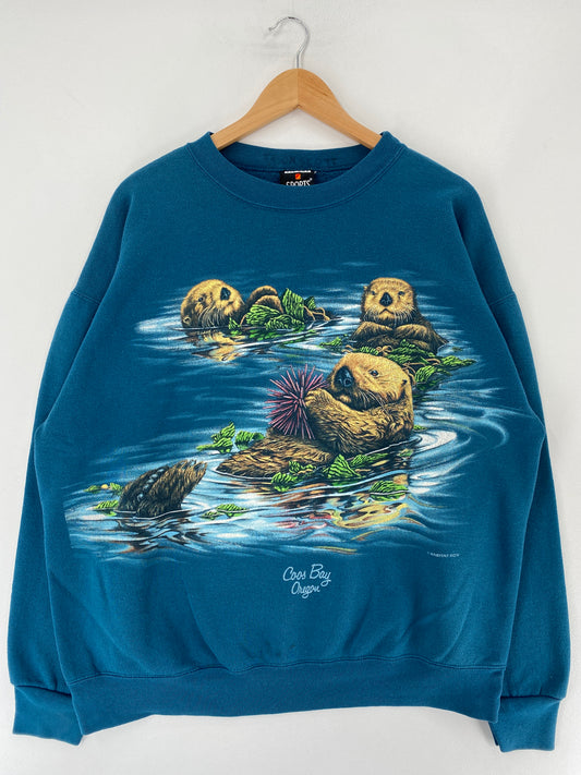 90's SEA OTTER ade in USA Size XL Vintage Animal Sweat-Shirt / F985S